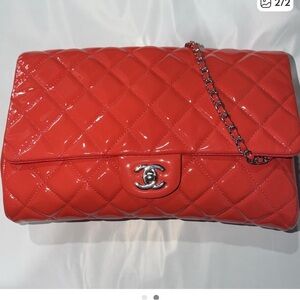 CHANEL Classic Chain Flap Quilted Patent Leather Exc cond